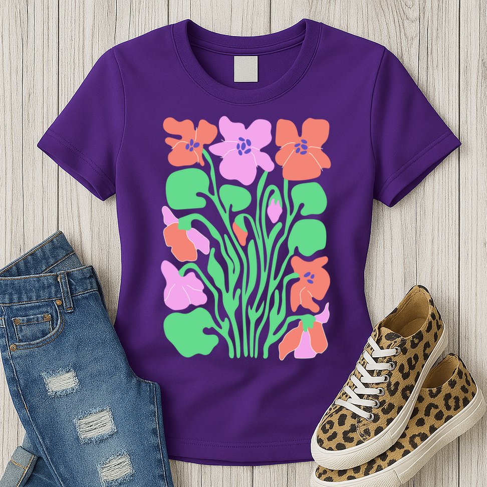 Retro Boho Flowers Floral Pattern Womens T-Shirt