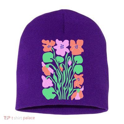 Retro Boho Flowers Floral Pattern Short Acrylic Beanie