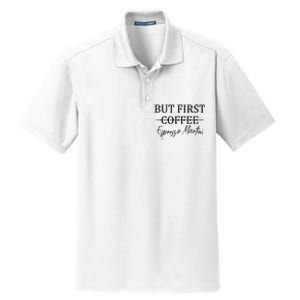 Retro But First Coffee Espresso Martini Funny Dry Zone Grid Polo