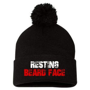 Resting Beard Face Funny Beard Parody Bearded Pom Pom 12in Knit Beanie