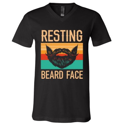 Resting Beard Face Beard Lover Bearded Guy Mustache V-Neck T-Shirt