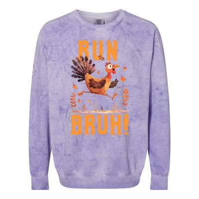 Run Bruh Funny Running Turkey Trot Fun Run Thanksgiving Gift Colorblast Crewneck Sweatshirt