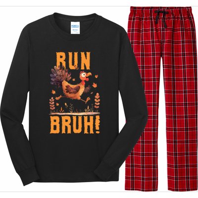 Run Bruh Funny Running Turkey Trot Fun Run Thanksgiving Gift Long Sleeve Pajama Set