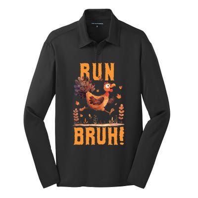 Run Bruh Funny Running Turkey Trot Fun Run Thanksgiving Gift Silk Touch Performance Long Sleeve Polo