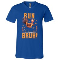 Run Bruh Funny Running Turkey Trot Fun Run Thanksgiving Gift V-Neck T-Shirt