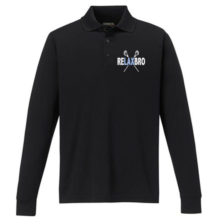 Relax Bro Funny Lacrosse Player Lax Lover Joke Teen Performance Long Sleeve Polo