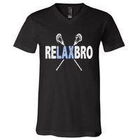 Relax Bro Funny Lacrosse Player Lax Lover Joke Teen V-Neck T-Shirt