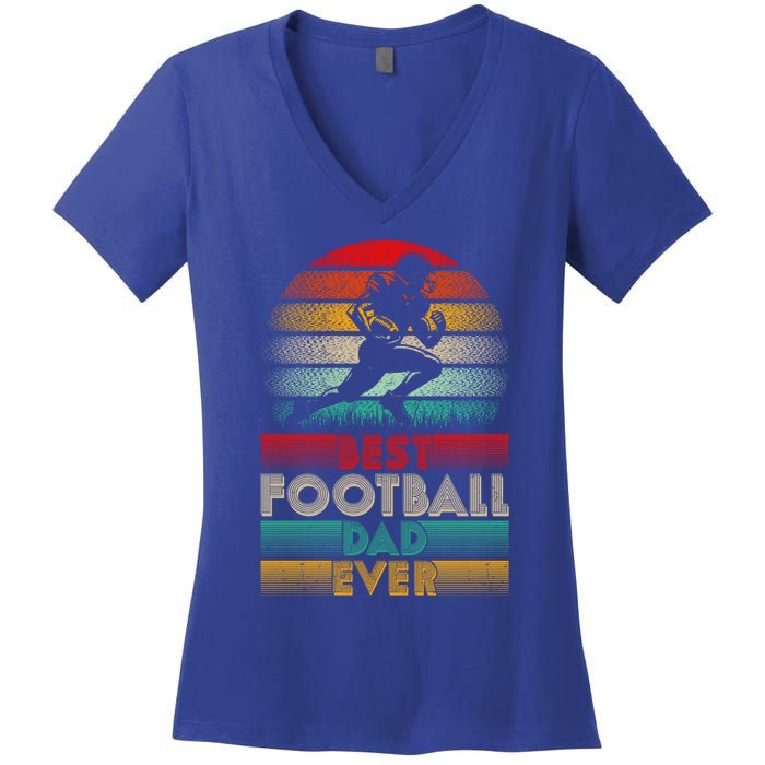 Retro Best Football Dad Ever Football Lover Fathers Day Gift Women's V-Neck T-Shirt