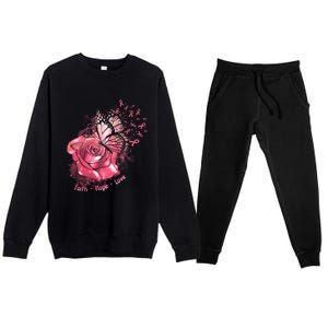 Rose Butterfly Faith Hope Love Breast Cancer Awareness Funny Gift Premium Crewneck Sweatsuit Set