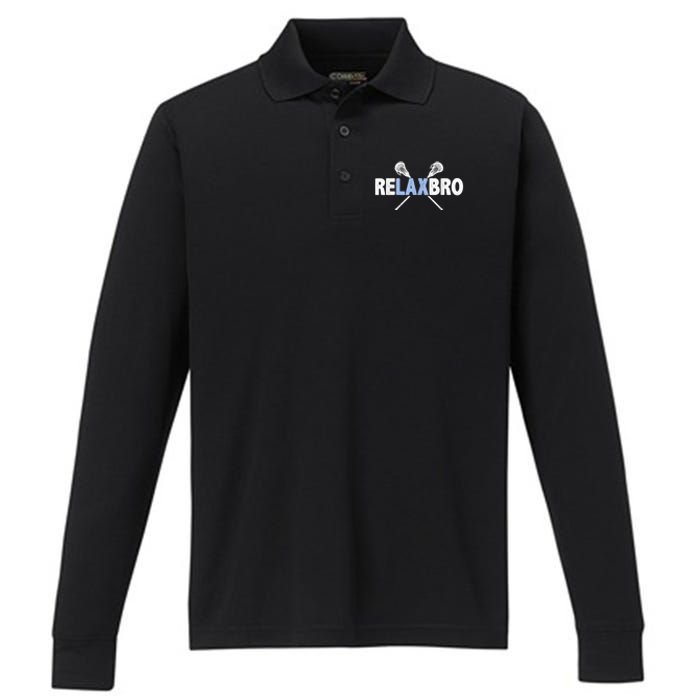 RELAX BRO Funny Lacrosse Player Lax Lover Joke Teen Performance Long Sleeve Polo