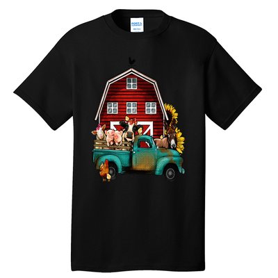 Red Barn Farm Pickup Truck With Farm Animals Farmer Cowgirl Tall T-Shirt