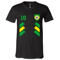 Retro10 Brazilian Football Brazil Soccer Brazil Flag V-Neck T-Shirt