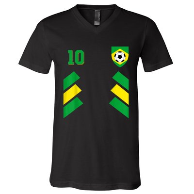 Retro10 Brazilian Football Brazil Soccer Brazil Flag V-Neck T-Shirt