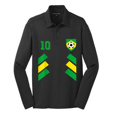 Retro10 Brazilian Football Brazil Soccer Brazil Flag Silk Touch Performance Long Sleeve Polo