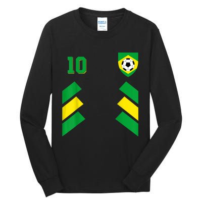 Retro10 Brazilian Football Brazil Soccer Brazil Flag Tall Long Sleeve T-Shirt