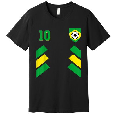 Retro10 Brazilian Football Brazil Soccer Brazil Flag Premium T-Shirt