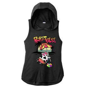 Roast Beef Funny Cow On The Beach Dustin Ladies PosiCharge Tri-Blend Wicking Draft Hoodie Tank