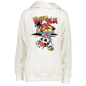 Roast Beef Funny Cow On The Beach Dustin Womens Funnel Neck Pullover Hood