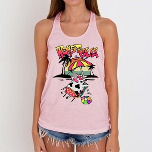 Roast Beef Funny Cow On The Beach Dustin Women's Knotted Racerback Tank