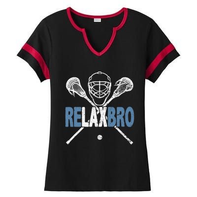 Relax Bro Funny Lacrosse Player Coach Joke Lax Lover Graphic Ladies Halftime Notch Neck Tee