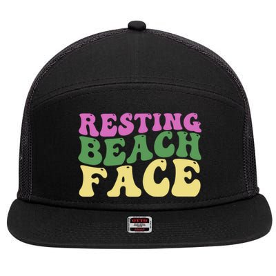 Resting Beach Face Funny Summer Vacation 7 Panel Mesh Trucker Snapback Hat