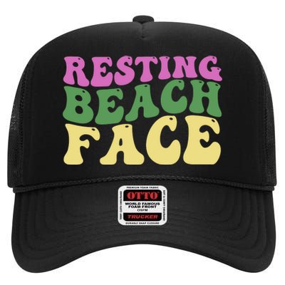 Resting Beach Face Funny Summer Vacation High Crown Mesh Back Trucker Hat