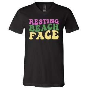 Resting Beach Face Funny Summer Vacation V-Neck T-Shirt