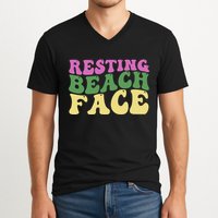 Resting Beach Face Funny Summer Vacation V-Neck T-Shirt