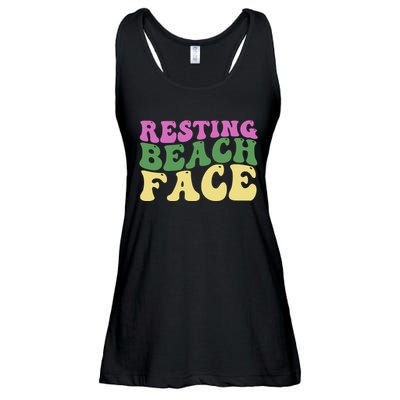 Resting Beach Face Funny Summer Vacation Ladies Essential Flowy Tank