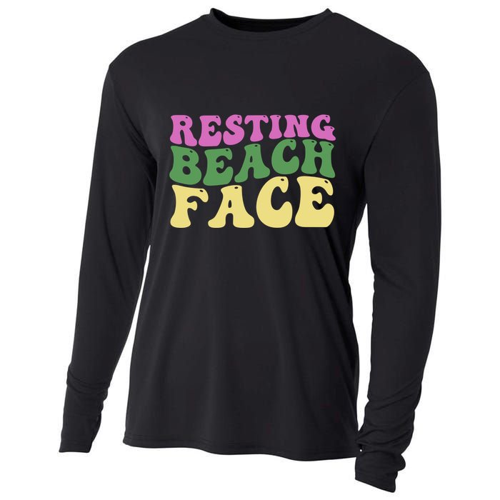 Resting Beach Face Funny Summer Vacation Cooling Performance Long Sleeve Crew