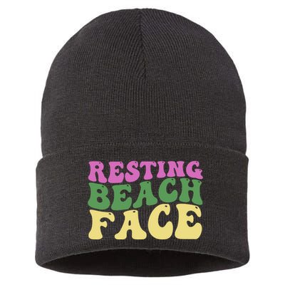 Resting Beach Face Funny Summer Vacation Sustainable Knit Beanie