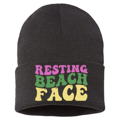 Resting Beach Face Funny Summer Vacation Sustainable Knit Beanie