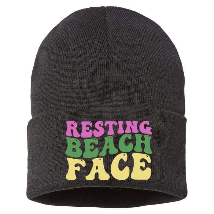 Resting Beach Face Funny Summer Vacation Sustainable Knit Beanie