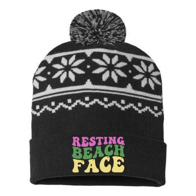 Resting Beach Face Funny Summer Vacation USA-Made Snowflake Beanie