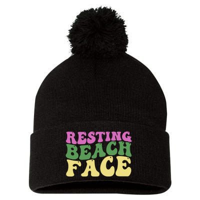 Resting Beach Face Funny Summer Vacation Pom Pom 12in Knit Beanie