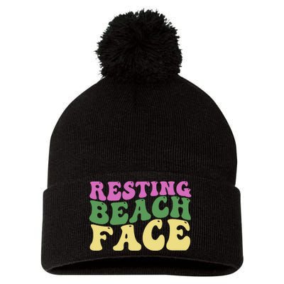 Resting Beach Face Funny Summer Vacation Pom Pom 12in Knit Beanie