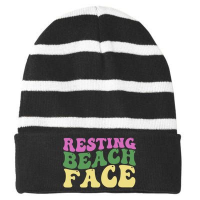 Resting Beach Face Funny Summer Vacation Striped Beanie with Solid Band