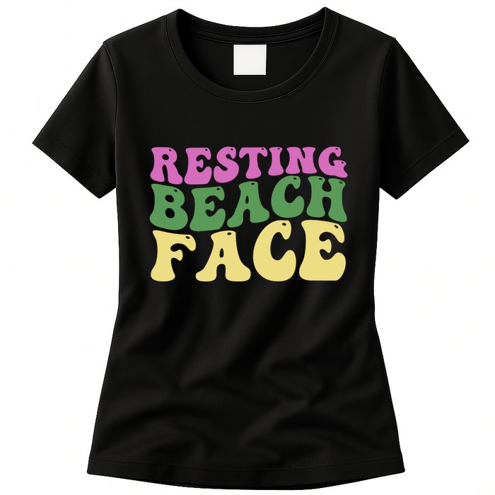 Resting Beach Face Funny Summer Vacation Womens T-Shirt