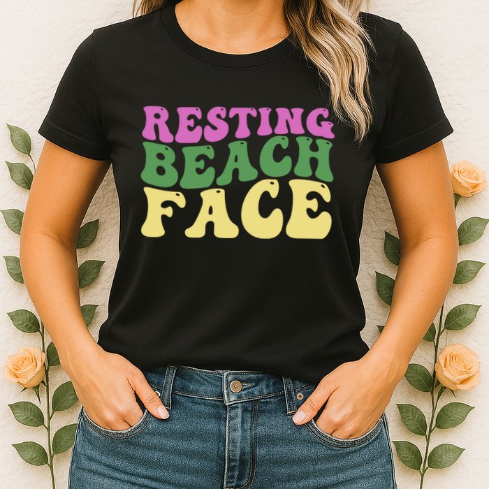 Resting Beach Face Funny Summer Vacation Womens T-Shirt