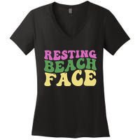 Resting Beach Face Funny Summer Vacation Women's V-Neck T-Shirt