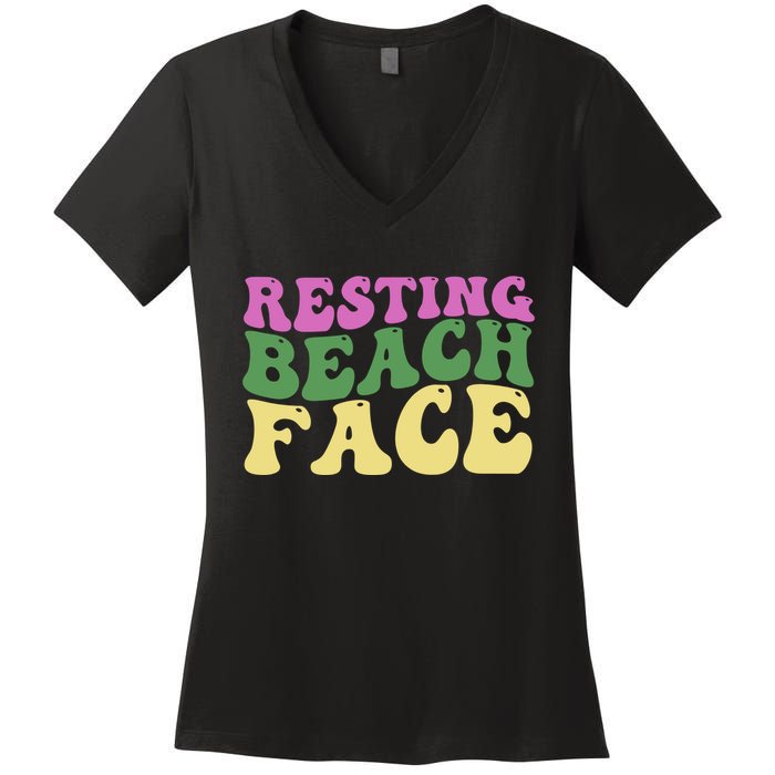 Resting Beach Face Funny Summer Vacation Women's V-Neck T-Shirt