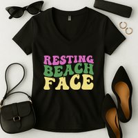 Resting Beach Face Funny Summer Vacation Women's V-Neck T-Shirt