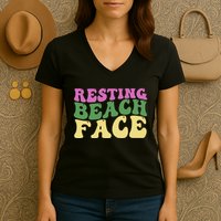 Resting Beach Face Funny Summer Vacation Women's V-Neck T-Shirt