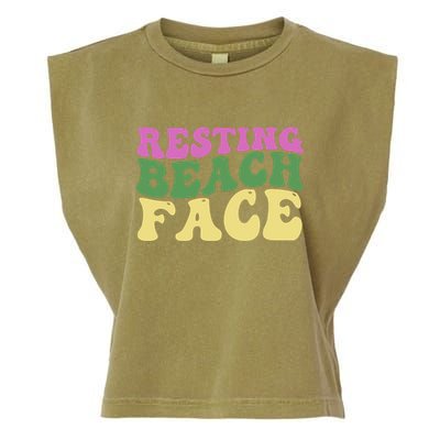 Resting Beach Face Funny Summer Vacation Garment-Dyed Women's Muscle Tee