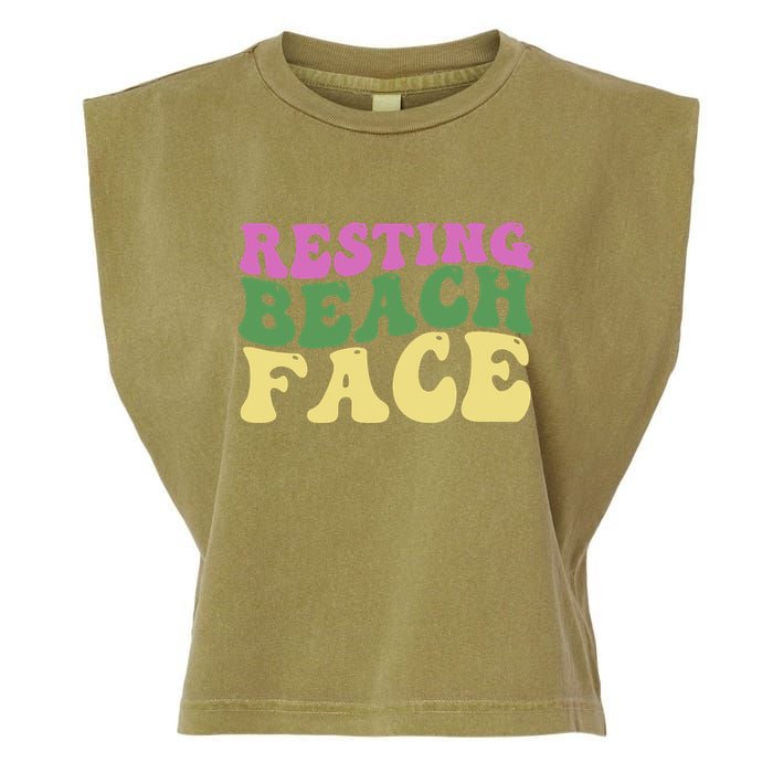 Resting Beach Face Funny Summer Vacation Garment-Dyed Women's Muscle Tee