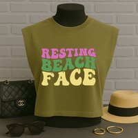 Resting Beach Face Funny Summer Vacation Garment-Dyed Women's Muscle Tee