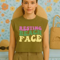 Resting Beach Face Funny Summer Vacation Garment-Dyed Women's Muscle Tee