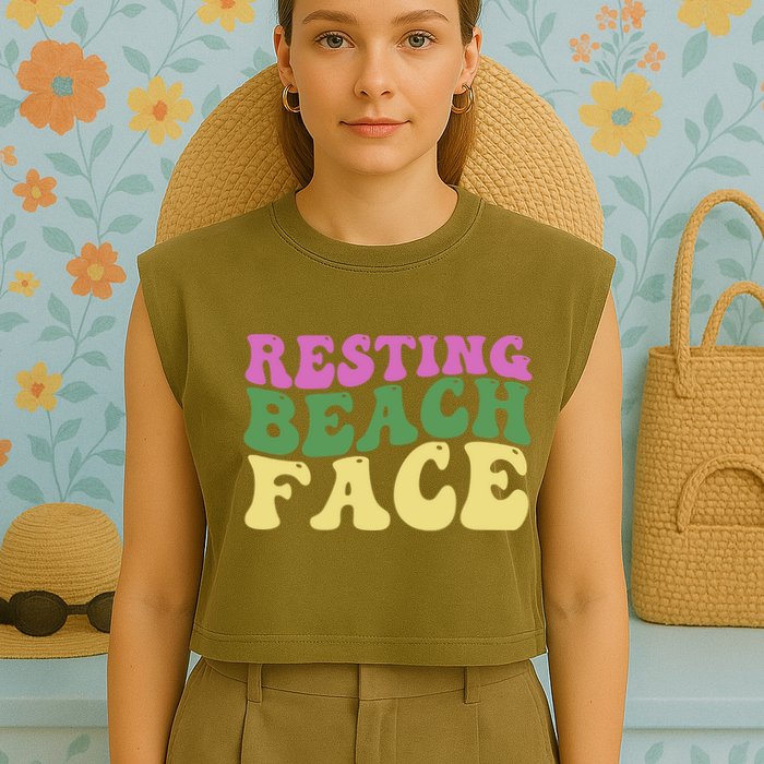 Resting Beach Face Funny Summer Vacation Garment-Dyed Women's Muscle Tee