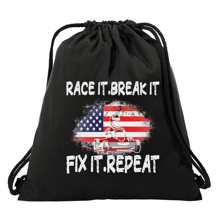 Race Break Fix Repeat Go Kart Cart Racer Gokart Racing Drawstring Bag