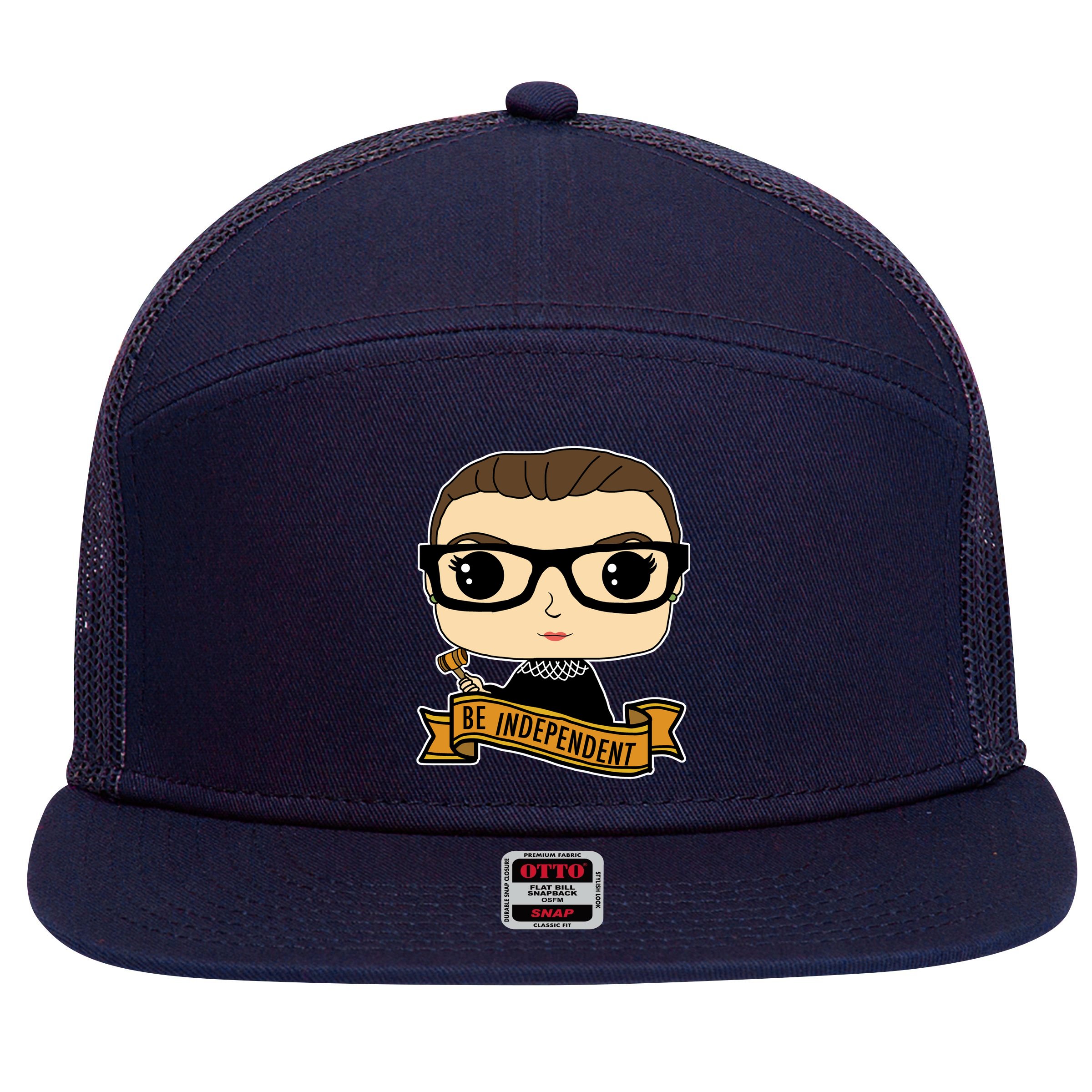 RBG Be Independent Cartoon Ruth Ginsburg 7 Panel Mesh Trucker Snapback Hat